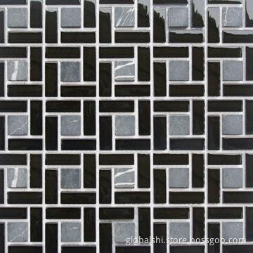 Crystal and Stone Glass Mosaics Tile, Glass Mixed Natural Marble Stone, 4-color, 8, 6, 4mm thickness